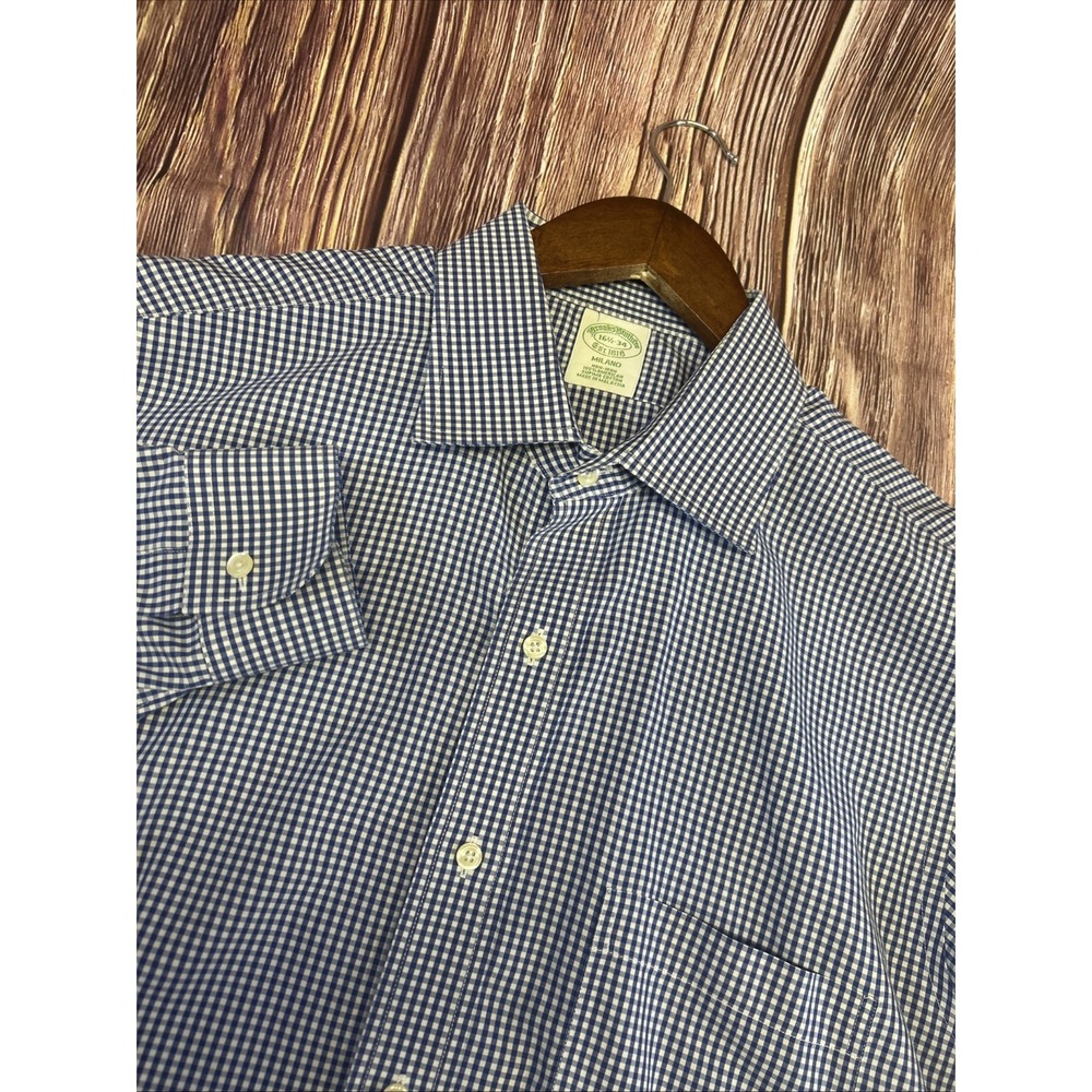 Brooks Brothers 1818 Milano Blue Plaid Long Sleeve‎ Button Up Shirt Mens 16.5-34